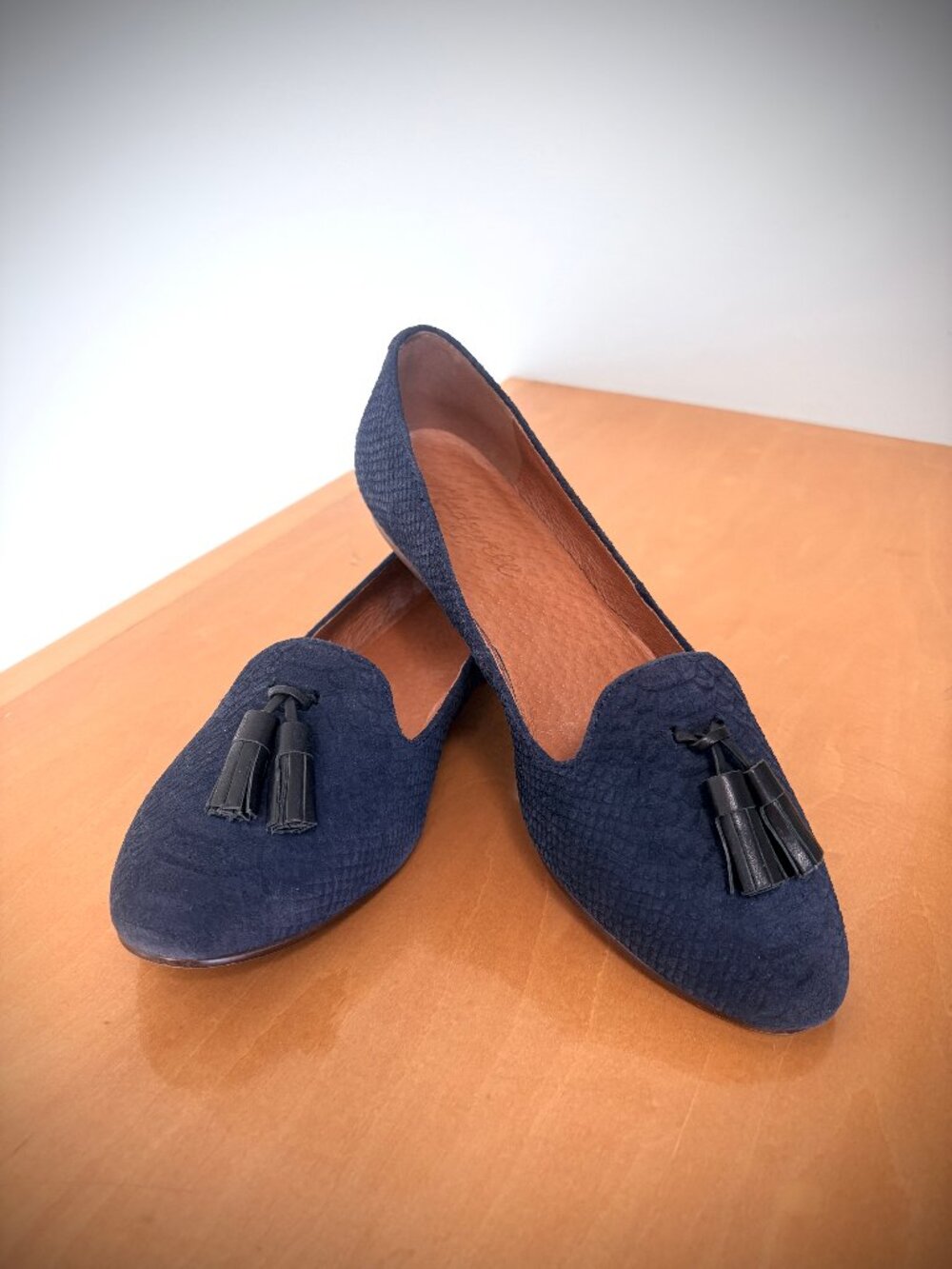 Madewell Leather Tassel "Teddy" Blue Suede Loafer, 6.5 M